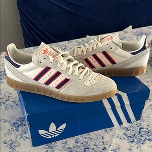 Adidas Men's White and Blue Sneakers with Red Stripes